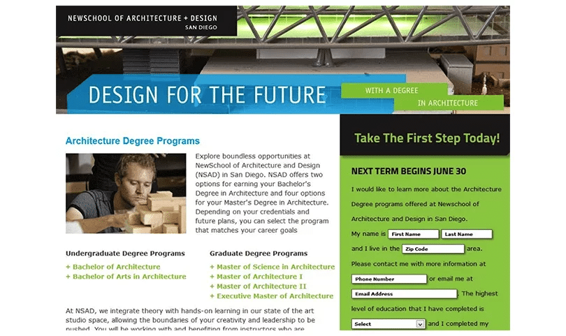 Cluttered landing page