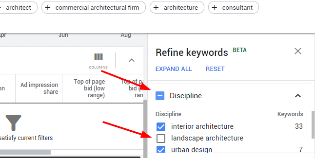 refining a keyword list in keyword planner