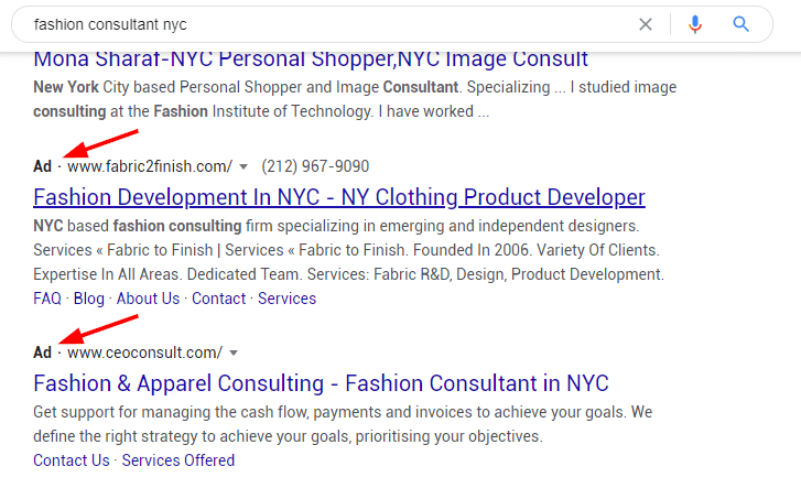google search ads on a search engine results page